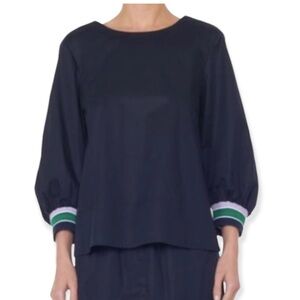 NWT! Tibi Color BlockTech Poplin Snap Top Size 6 Navy Blue